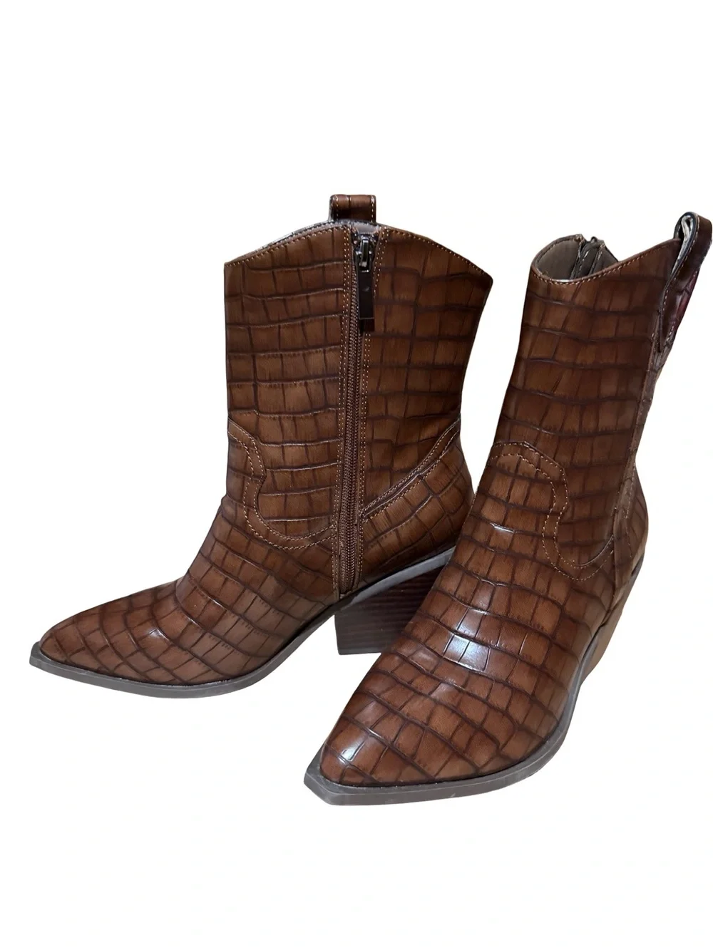 Corkys RowdyWomen's Brown Croc-Embossed Western Style Boots Sz 9